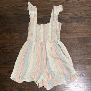 Madewell Linen-Blend Lucie Smocked Romper in Stripe